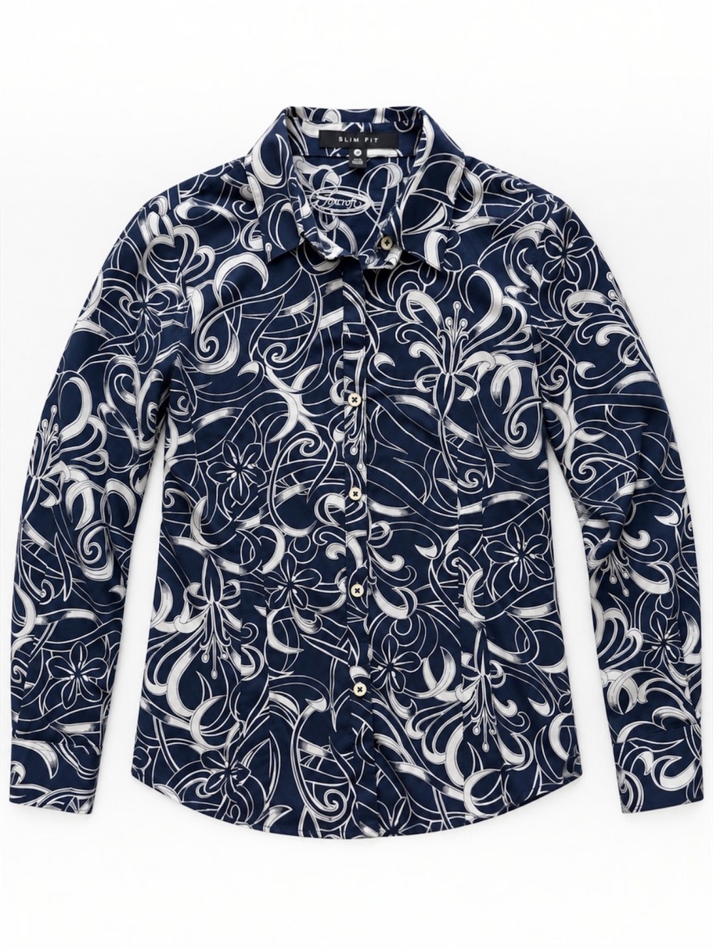 Foxcroft Navy White Floral Slim Fit Cotton Button Down Shirt 2P